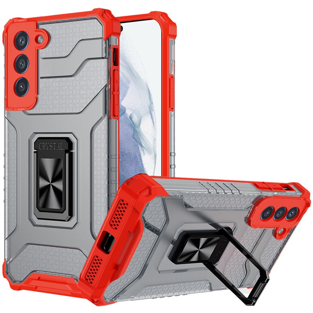 For Samsung Galaxy S22 Transparent 360 Rotation Built-in Magnetic Ring Kickstand Holder Hybrid Rugged Armor Bumper  Phone Case Cover