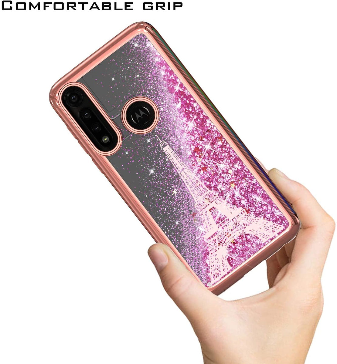 For Motorola Moto G 5G 2022 Quicksand Liquid Glitter Bling Flowing Sparkle Hybrid TPU Chrome Plating Rubber Hard PC Paris Eiffel Tower Phone Case Cover