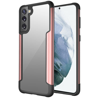 For Samsung Galaxy S22 Ultra Hybrid Aluminum Alloy Metal Clear Transparent Back PC TPU Bumper Frame Armor Shockproof Rose Gold Phone Case Cover