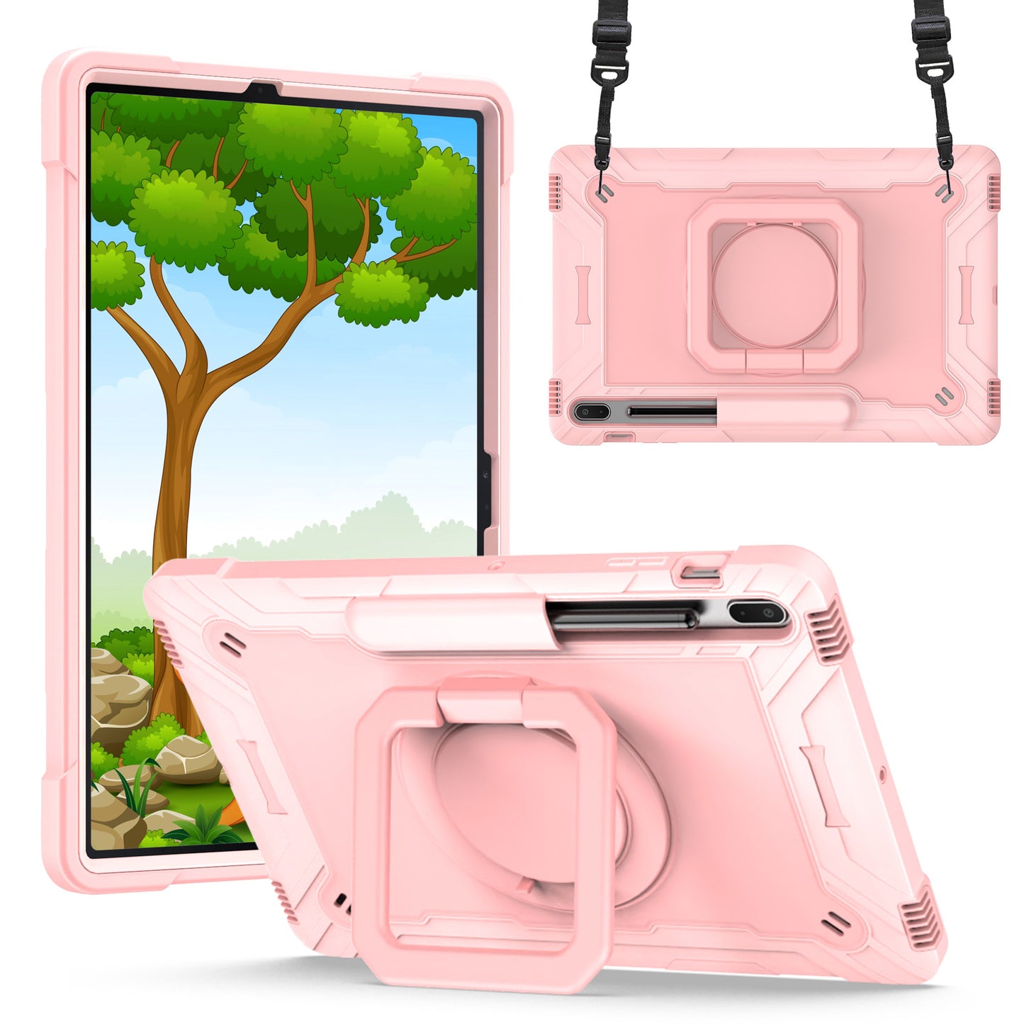 Case for Apple iPad Air 4 / iPad Air 5 / iPad Pro (11 inch) Tough Hybrid Armor 3in1 with 360 Degree Rotating Kickstand & Shoulder Strap Shockproof Rose Gold Tablet Cover