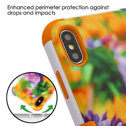 For Apple iPhone XS Max Stylish Hybrid Three Layer Hard PC Shockproof Heavy Duty TPU Rubber Anti-Drop Chrysanthemum Flower Phone Case Cover