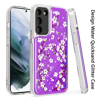 For Samsung Galaxy S22 /Plus Ultra Floral Design Quicksand Water Flowing Liquid Floating Colorful Glitter Bling Flower Fashion TPU Hybrid  Phone Case Cover