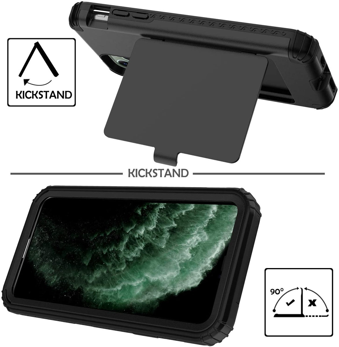 For Apple iPhone 12 /Pro Max Wallet Design with Credit Card Holder, Hidden Back Mirror Stand Heavy Duty Hybrid Shockproof  Phone Case Cover