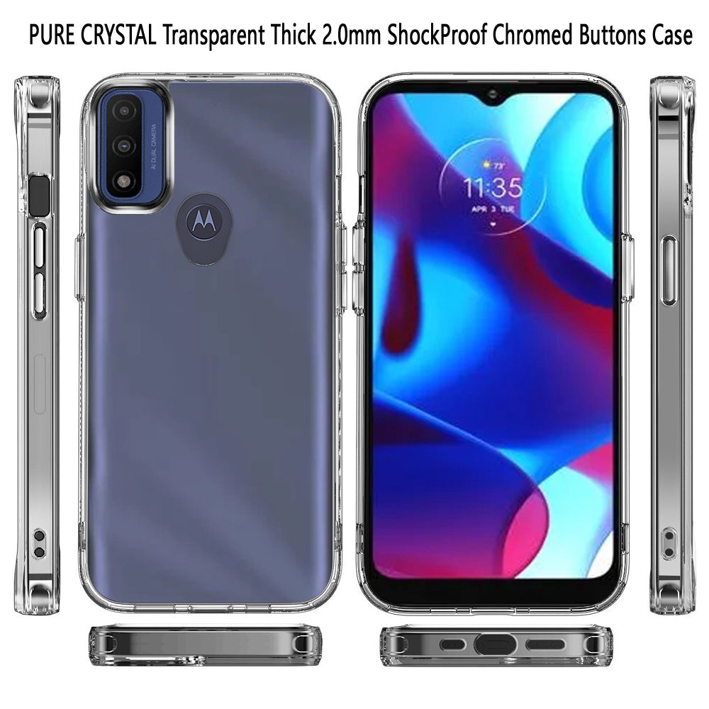 For Motorola Moto G Pure /G Power 2022 Hybrid HD Crystal Clear Hard PC Back Gummy TPU Frame Slim Chromed Buttons Transparent Phone Case Cover