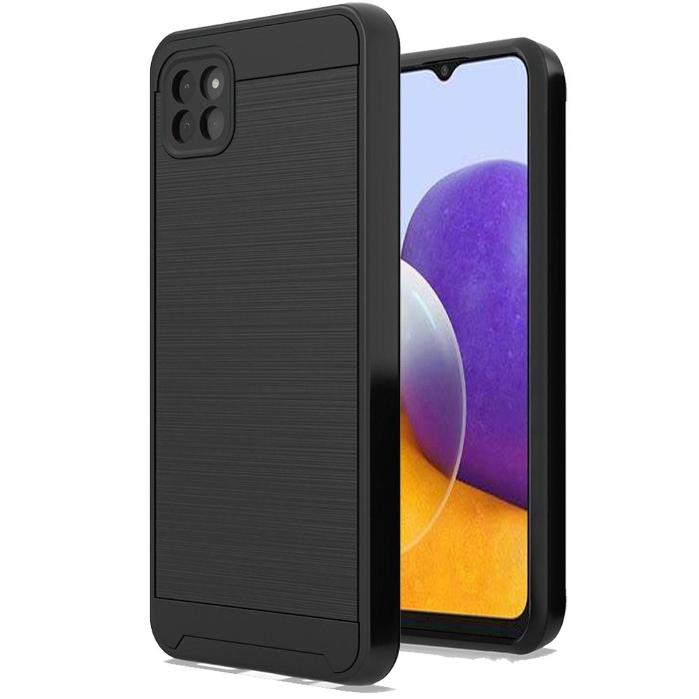 For Boost Mobile Celero 5G Hybrid Rugged Brushed Metallic Design [Soft TPU + Hard PC] Dual Layer Shockproof Armor Impact Slim  Phone Case Cover