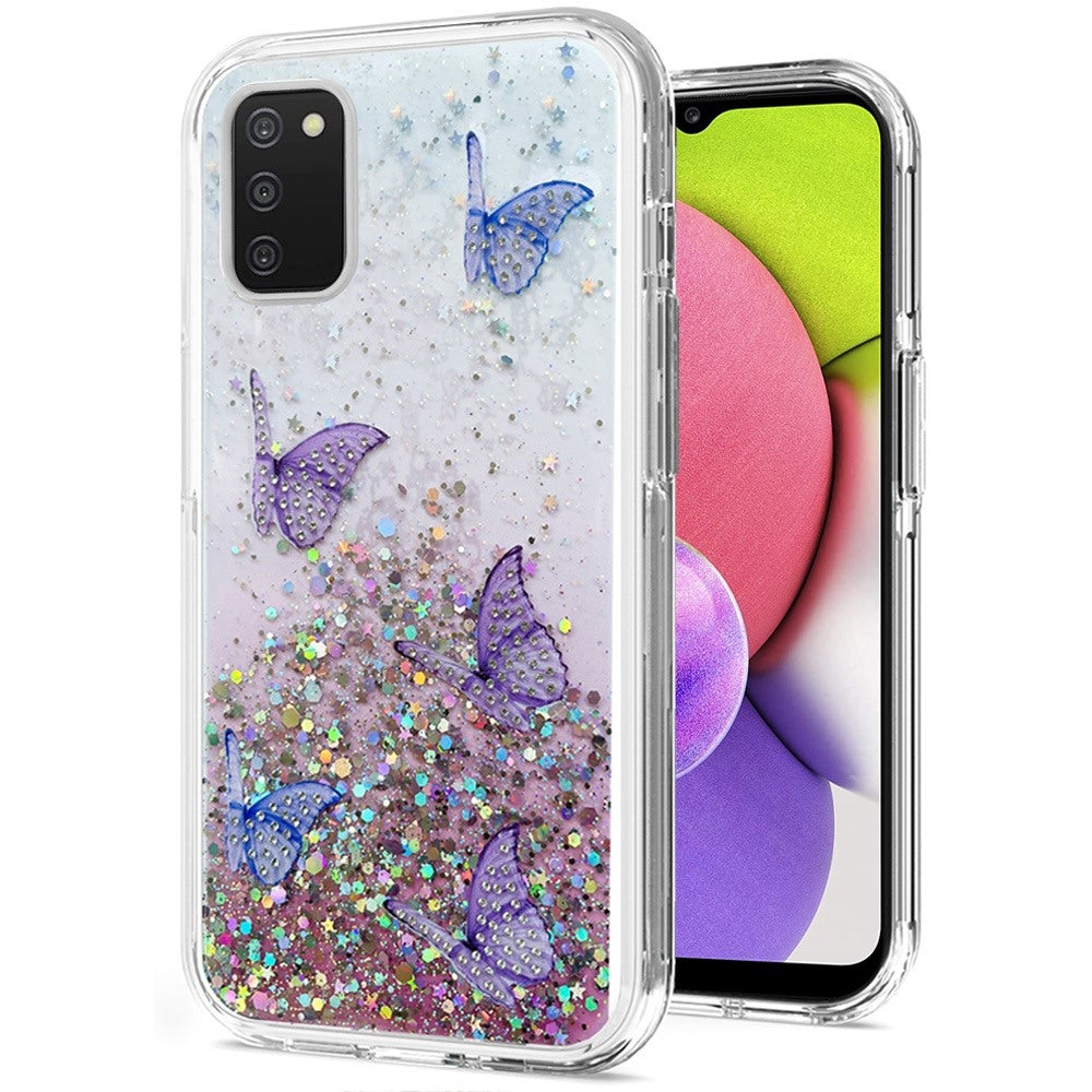 For Samsung Galaxy A53 5G Butterflies Glitter Bling Shiny Sparkle Glittering Flake Hybrid Hard PC TPU Silicone Slim  Phone Case Cover