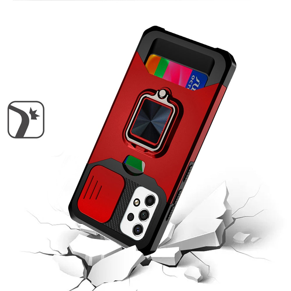 For Samsung Galaxy A23 5G Wallet Case with Ring Stand, Slide Camera Cover & Credit Card Slot Holder, Military Grade Hard  Phone Case Cover