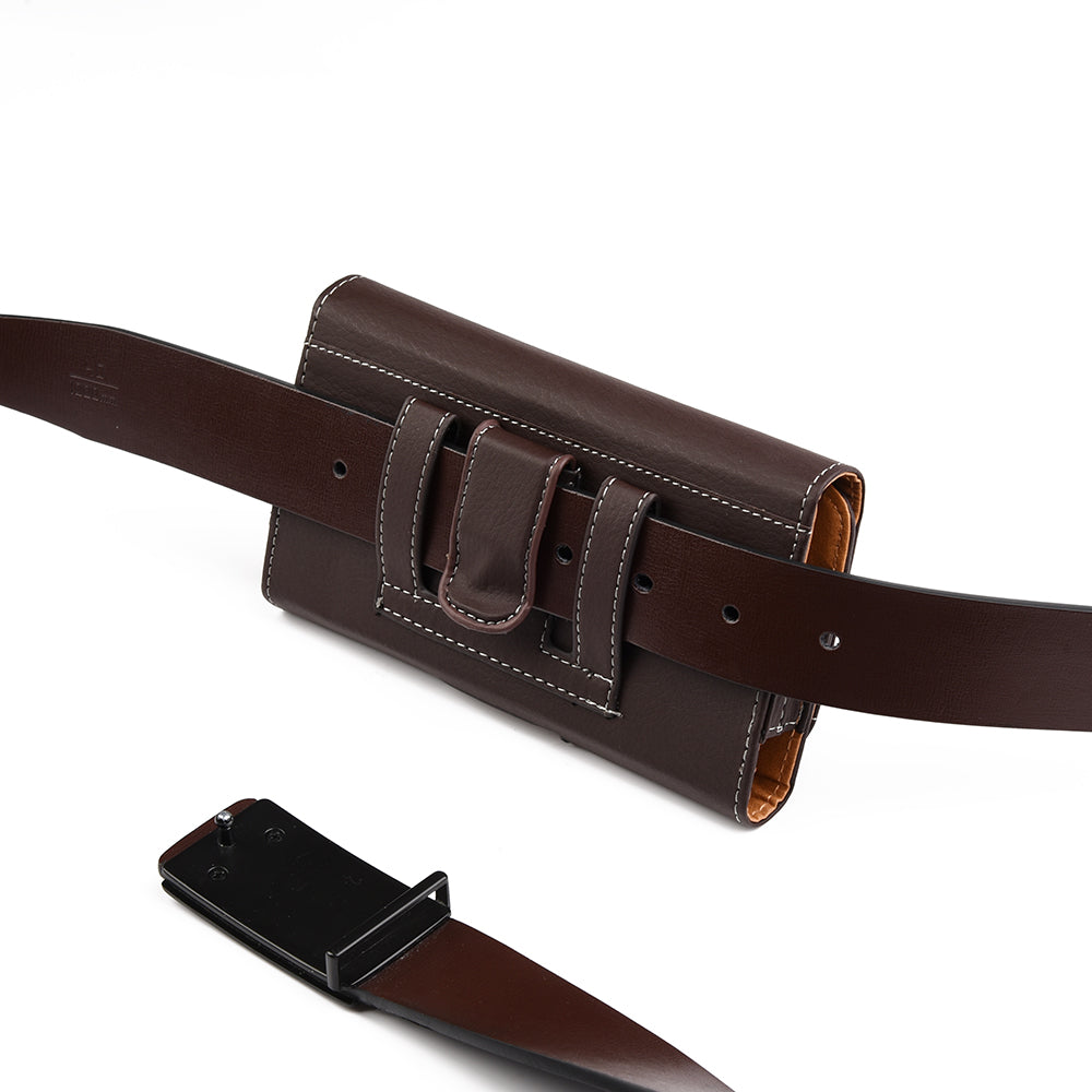 For Nokia C200 Horizontal Universal Carry Pouch Cell Phone Case PU Leather Holster Belt Clip Loop Card Slot & Magnetic Closure [Brown]