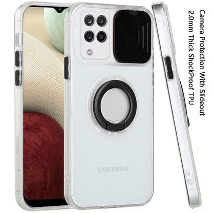 For Apple iPhone 13 (6.1") Transparent Cases with Ring Stand & Camera Window, Slide Lens Protection Slim Hybrid Shockproof  Phone Case Cover