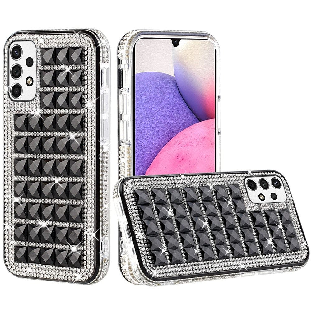 For Samsung Galaxy A33 5G Luxury 3D Bling Diamonds Rhinestone Jeweled Shiny Crystal Hybrid TPU Bumper Hard PC  Phone Case Cover