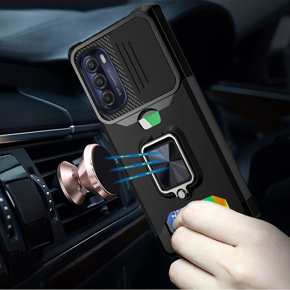 For Motorola Moto G Stylus 5G 2022 Wallet Case with Ring Stand & Slide Camera Cover Credit Card Holder Hard Shockproof  Phone Case Cover