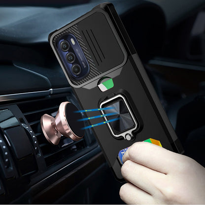 For Motorola Moto G Stylus 5G 2022 Wallet Case with Ring Stand & Slide Camera Cover Credit Card Holder Hard Shockproof  Phone Case Cover