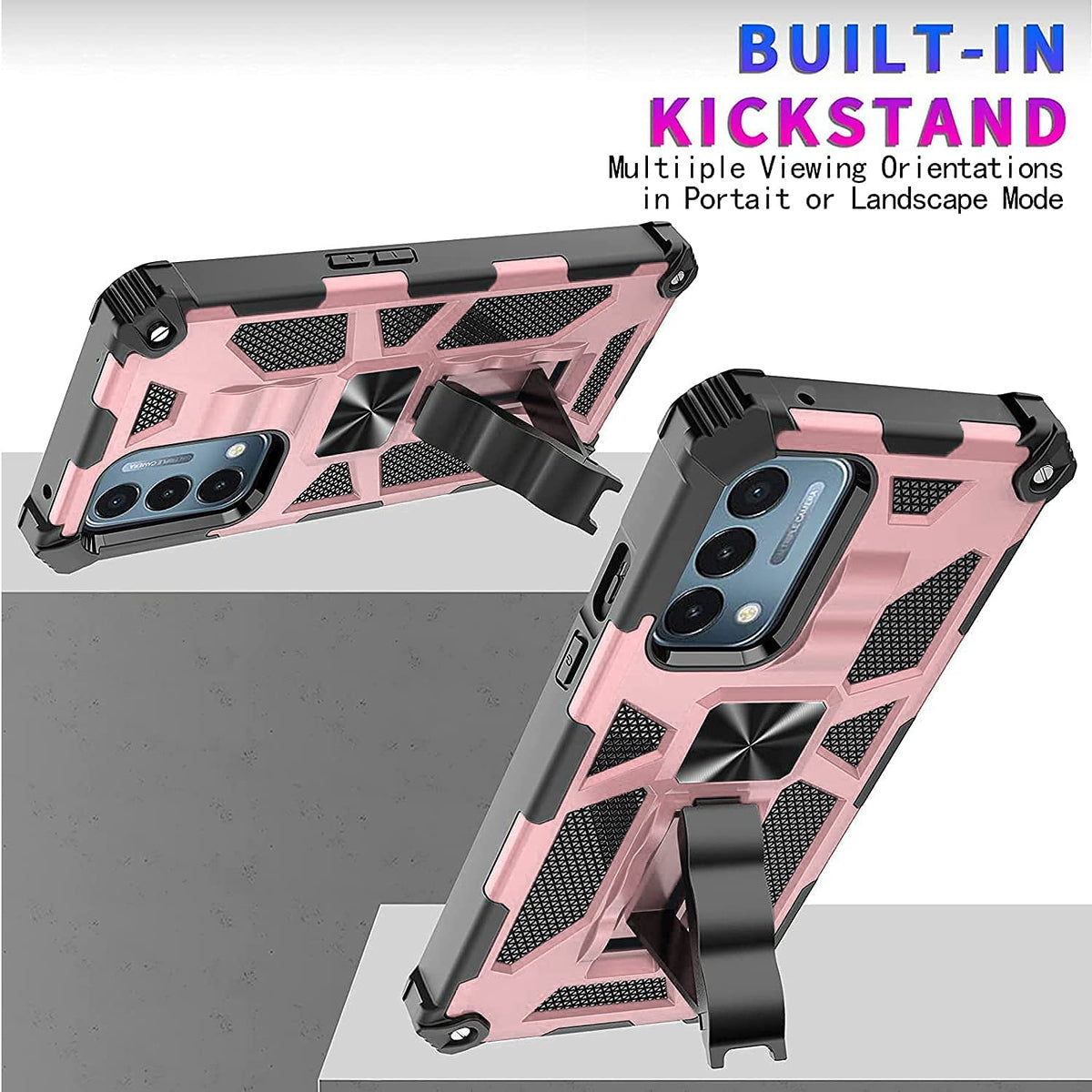 For Samsung Galaxy A71 5G Hybrid Cases Built in Magnetic Kickstand, Military Grade Bumper Heavy Duty Dual Layers Rugged Protective Rose Gold Phone Case Cover