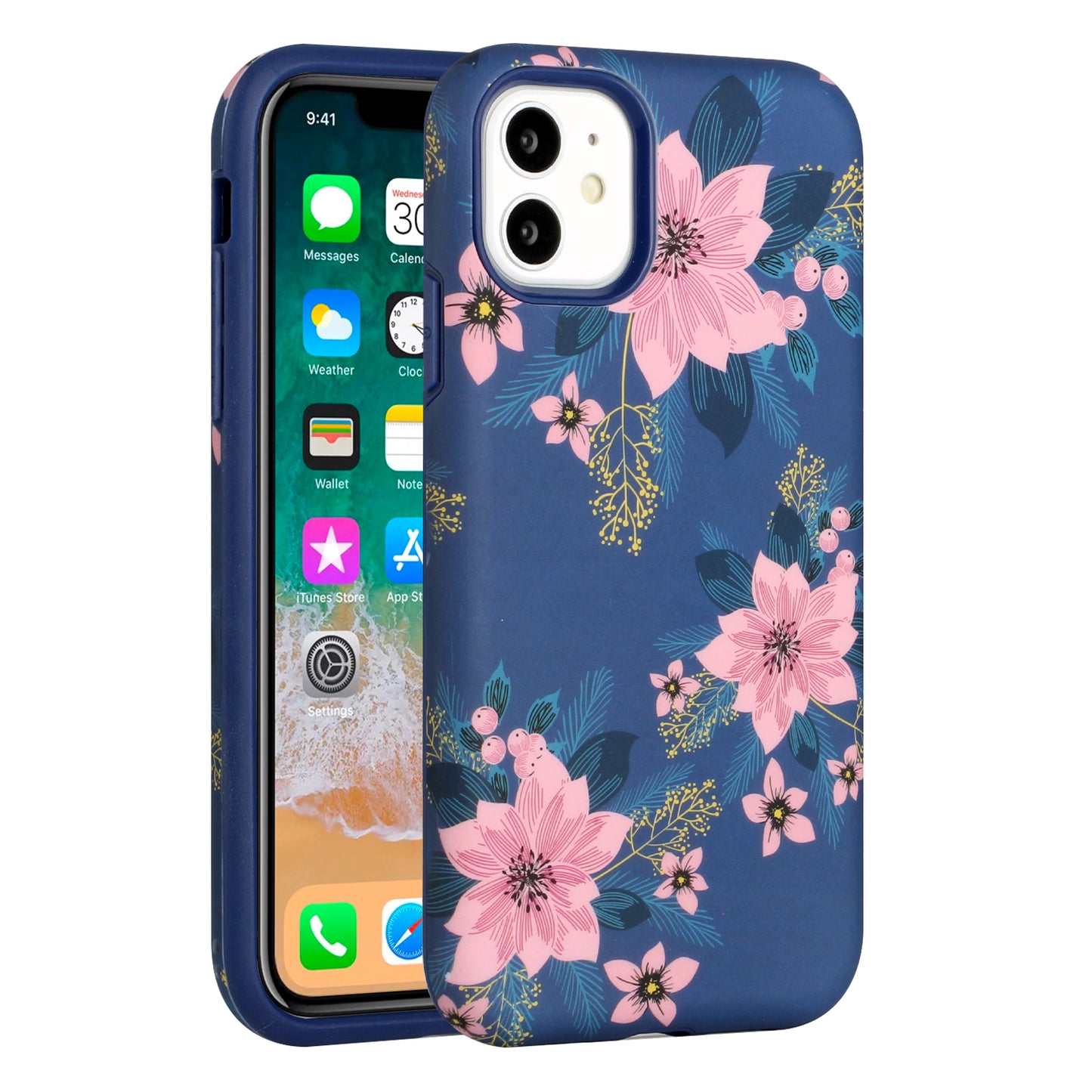 For Apple iPhone 14 (6.1") Bliss Floral Stylish Design Hybrid Rubber Silicone TPU Hard Shockproof Armor Slim  Phone Case Cover