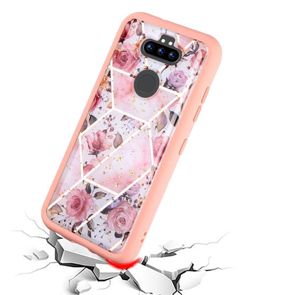 For LG K31 /Aristo 5/Fortune 3/Tribute Monarch / Phoenix 5 Hybrid Dual Layer Hard PC Cases Shockproof TPU Marble Roses Marbling Pink Phone Case Cover
