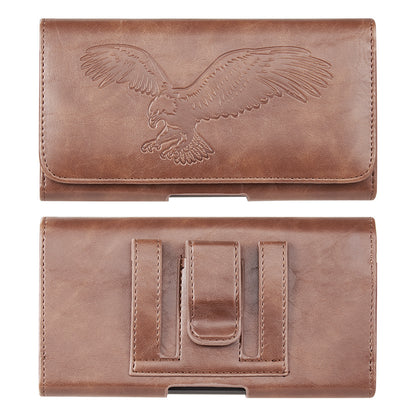 For Samsung Galaxy A23 5G Universal Horizontal Leather Phone Case with Embossed American Eagle Pouch Belt Clip Holster & Magnetic Pouch [Brown]