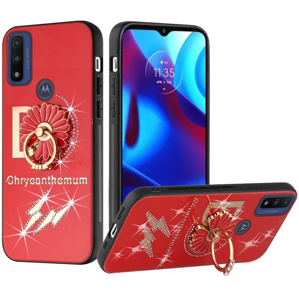 For Motorola Moto G Power 2022 Diamond Bling Sparkly Glitter Ornament Engraving Hybrid Ring Stand Holder Rugged Fashion  Phone Case Cover