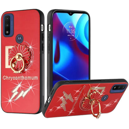 For Motorola Moto G Power 2022 Diamond Bling Sparkly Glitter Ornament Engraving Hybrid Ring Stand Holder Rugged Fashion  Phone Case Cover