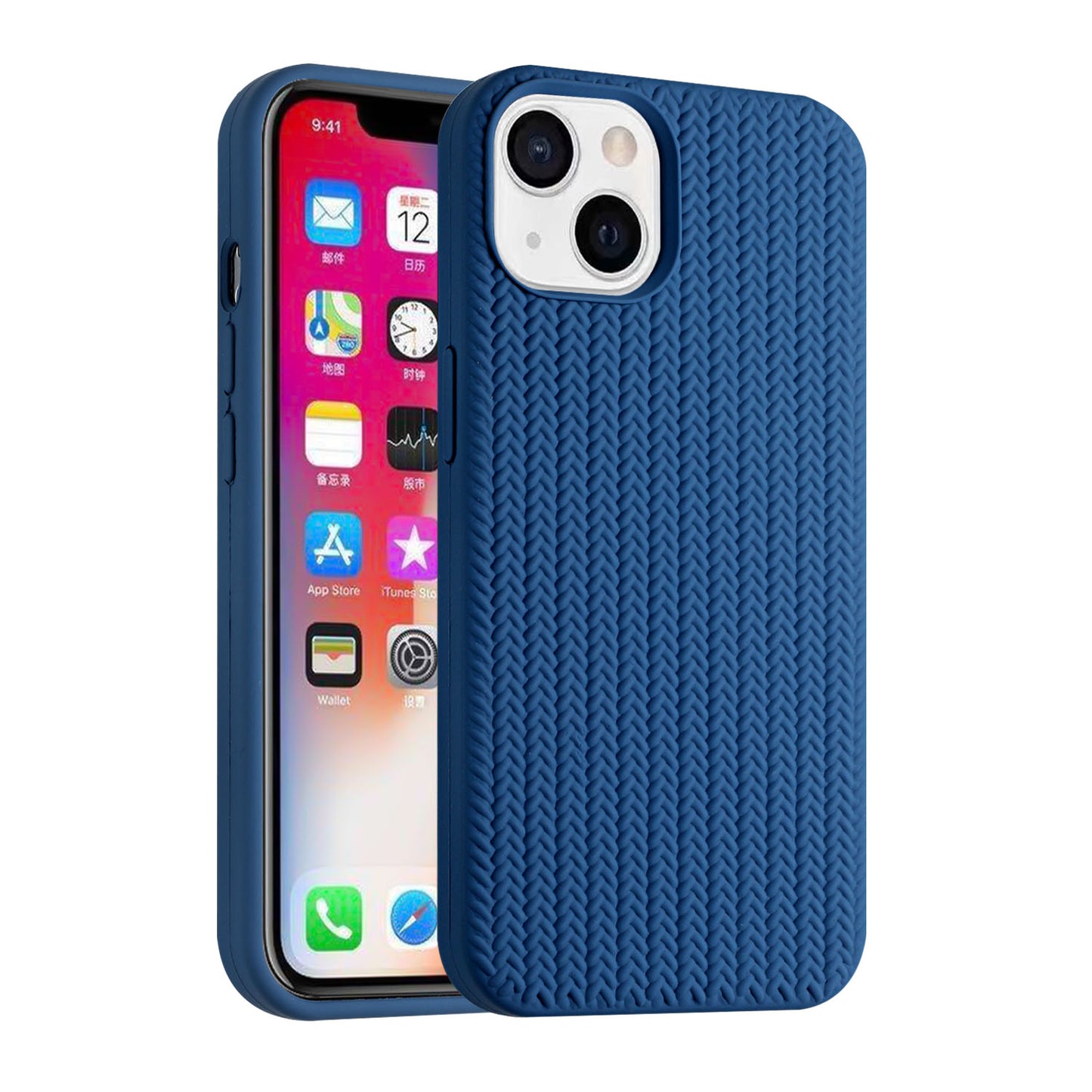 For Apple iPhone 13 (6.1") Ultra Thin Silicone Rubber Stripe Woven Design Pattern Hybrid TPU Gel Rugged Drop Protection  Phone Case Cover