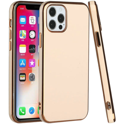 For Apple iPhone 14 /Plus Pro Max Electroplated Fashion Solid Gold Frame Hybrid Rubber TPU Hard PC Slim Fit  Phone Case Cover