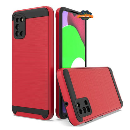 For Samsung Galaxy A32 5G Slim Rugged TPU + Hard PC Brushed Metal Texture Hybrid Dual Layer Defender Armor Shock Absorbing  Phone Case Cover