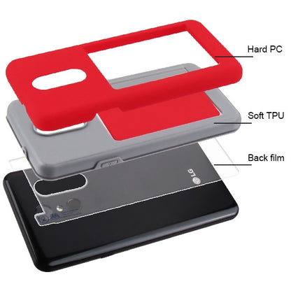For LG Stylo 4 / Stylo 4 Plus Credit Card Wallet Back Storage Invisible Pocket Dual Layer Hard PC TPU Hybrid Protective Red Phone Case Cover