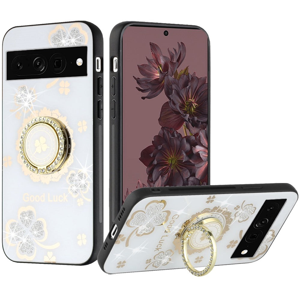 For Google Pixel 7/ 7 Pro Diamonds Bling Sparkly Glitter 3D Ornaments Engraving Hybrid with Ring Stand Holder Fashion  Phone Case Cover