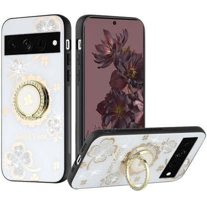 For Google Pixel 7/ 7 Pro Diamonds Bling Sparkly Glitter 3D Ornaments Engraving Hybrid with Ring Stand Holder Fashion  Phone Case Cover