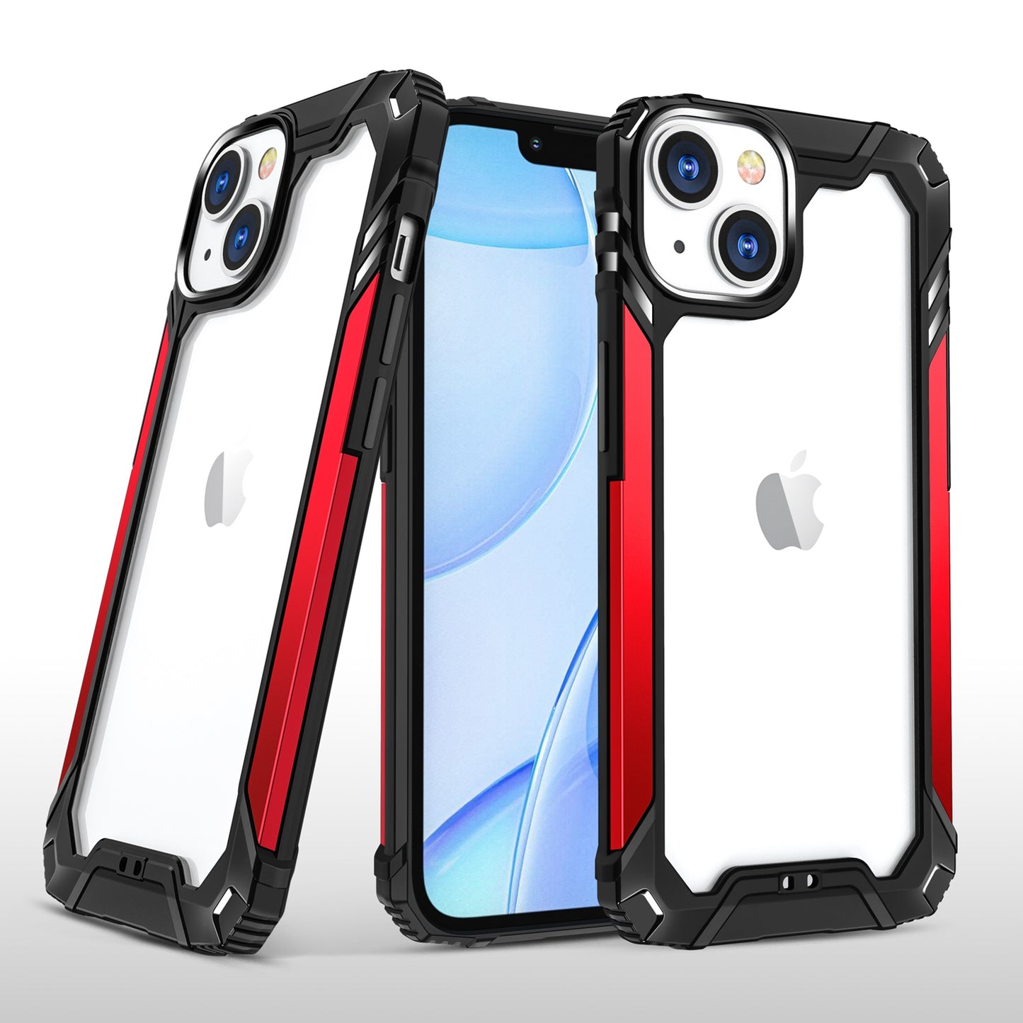 For Apple iPhone 11 (6.1") Metal Frame Transparent Hybrid Rubber TPU + Hard PC Color Bumper Frame Shockproof  Phone Case Cover