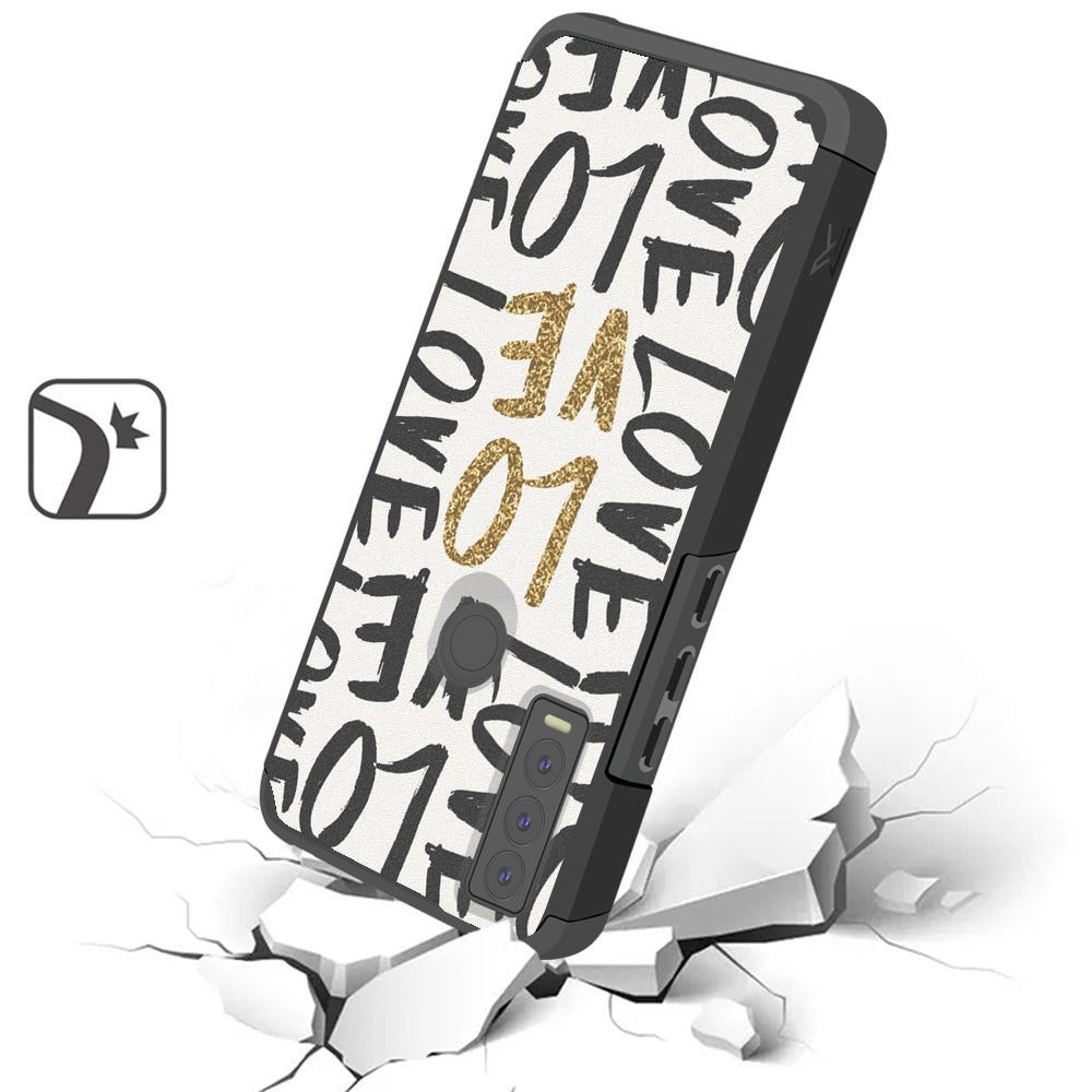 For Cricket Ovation 3 Graphic Design Pattern Hard PC TPU 2in1 Tough Strong Hybrid Shockproof Armor Frame  Phone Case Cover