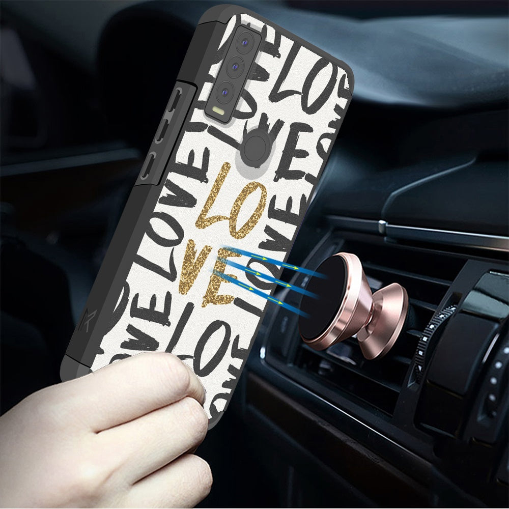 For Cricket Ovation 3 Graphic Design Pattern Hard PC TPU 2in1 Tough Strong Hybrid Shockproof Armor Frame  Phone Case Cover