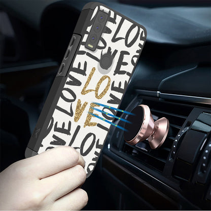 For Cricket Ovation 3 Graphic Design Pattern Hard PC TPU 2in1 Tough Strong Hybrid Shockproof Armor Frame  Phone Case Cover