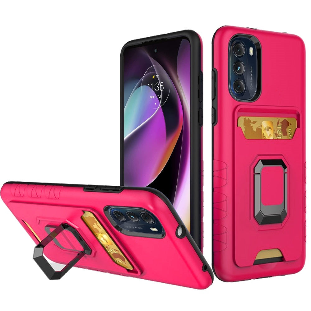 For Motorola Moto G 5G 2022 Wallet Case with Credit Card Slot Holder & Magnetic Stand Kickstand Ring Heavy Duty Hybrid  Phone Case Cover