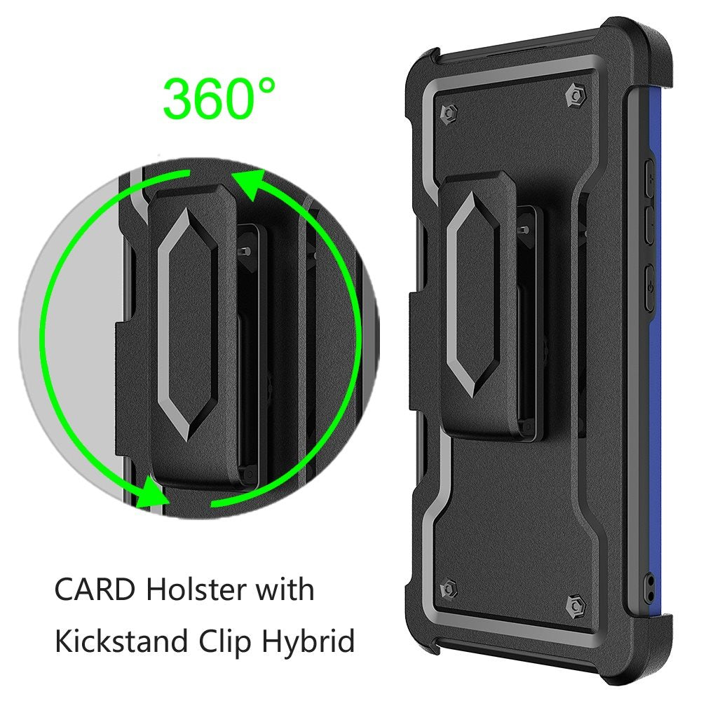For Apple iPhone 14 (6.1") Armor Belt Clip with Credit Card Holder ID Slot, Holster, Kickstand Protective Heavy Duty Hybrid Blue Phone Case Cover