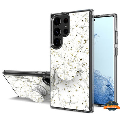 For Samsung Galaxy S23 /Plus /Ultra Elegant Pattern Design Bling Glitter Hybrid with Ring Stand Pop Up Finger Holder Kickstand  Phone Case Cover