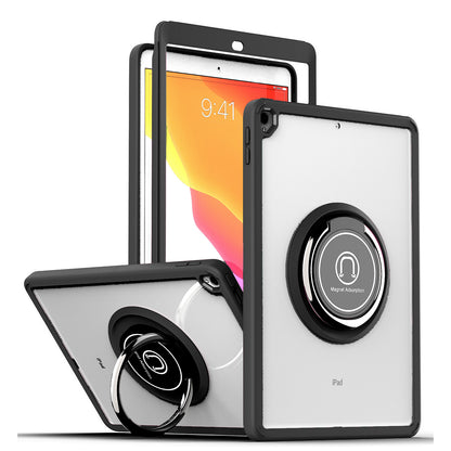 Case for Samsung Galaxy Tab A7 (10.4 inch) Slim Transparent Hybrid with Ring Magnetic Stand Holder Kickstand Frame Drop proof Clear Black Tablet Cover