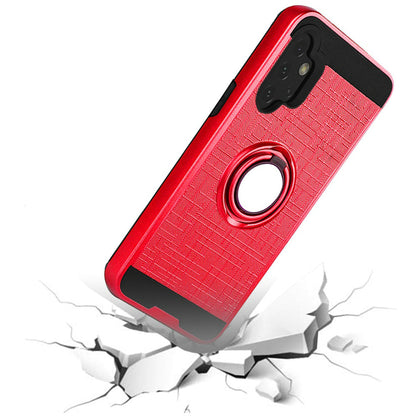 For Apple iPhone 13 (6.1") Hybrid Ring Stand Brushed with 360 Rotating Ring Magnetic Bracket Dual Layer TPU Armor Texture Rugged  Phone Case Cover