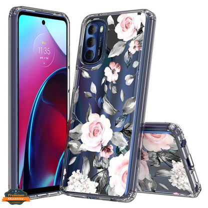 For Motorola Moto G Stylus 4G 2022 Floral Patterns Design Transparent TPU Silicone Shock Absorption Bumper Slim Hard  Phone Case Cover