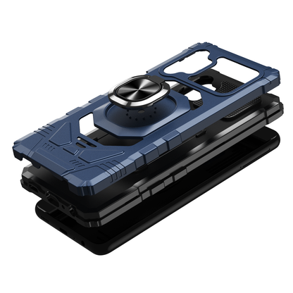 For AT&T Radiant Max 5G (6.8") Hybrid Dual Layer with Rotate Magnetic Ring Stand Holder Kickstand, Rugged Anti-Scratch Protective Blue Phone Case Cover