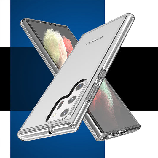 For Samsung Galaxy S22 Ultra Clear Full Transparency Thick Hybrid Hard PC Shell & Soft TPU Shock-Absorption Skin Bumper Transparent Phone Case Cover