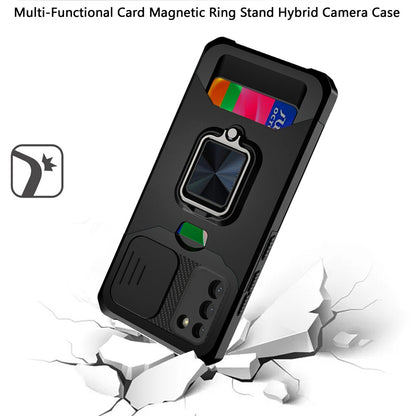 For Samsung Galaxy S22 Wallet Case with Ring Stand, Slide Camera Cover & Credit Card Holder, Military Grade Shockproof  Phone Case Cover