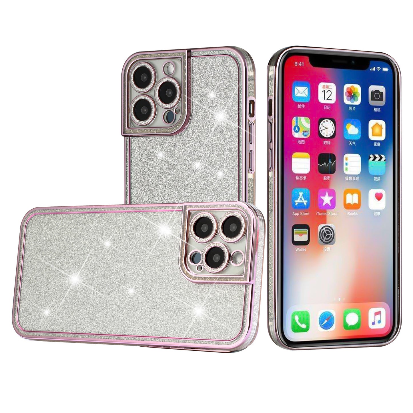 For Apple iPhone 11 (6.1") Luxury Chromed Edge Glitter Star Bling Thick TPU Shiny Bling Protective Frame  Phone Case Cover