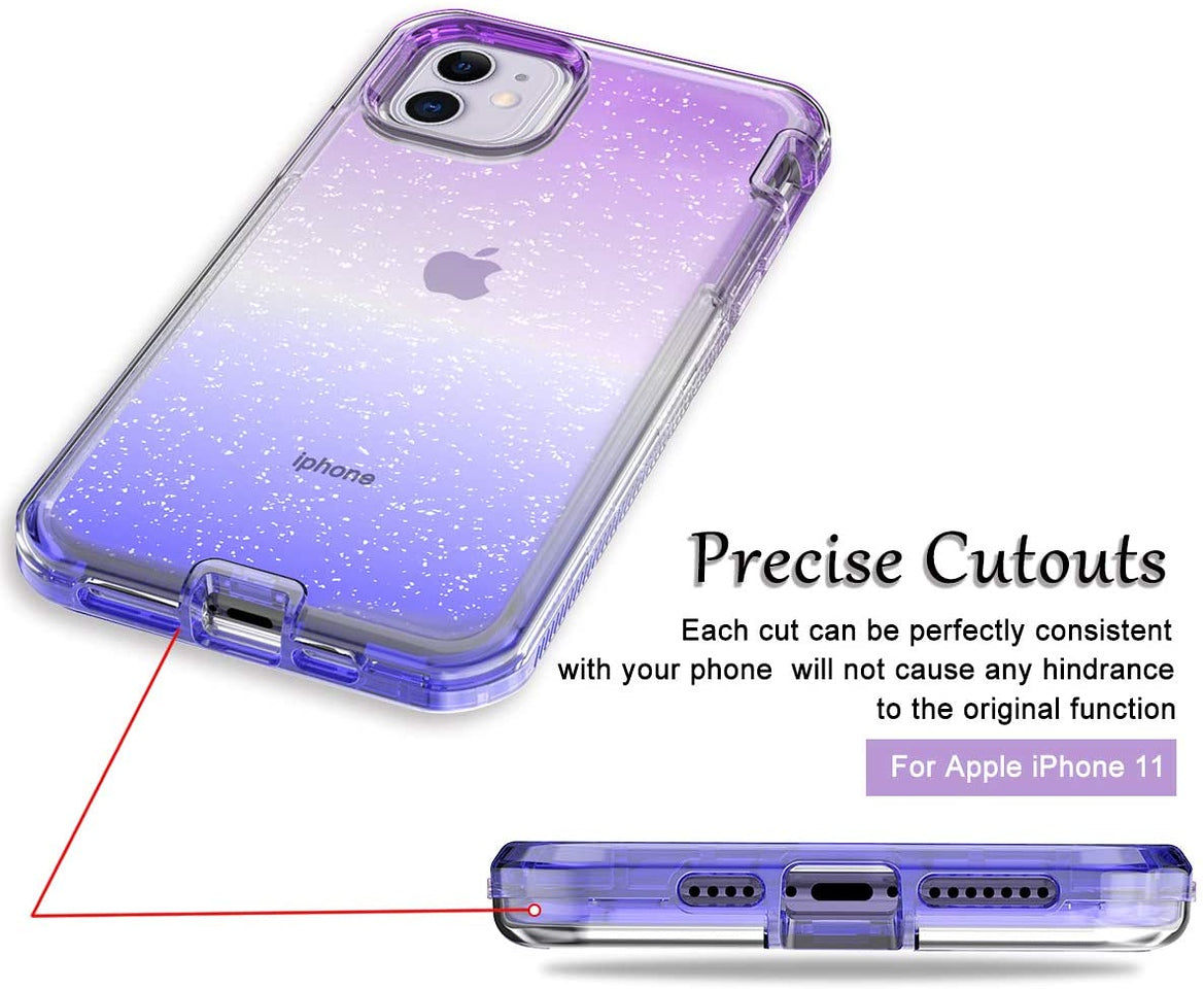 For Apple iPhone 13 Pro (6.1") Clear Gradient Glitter Bling Sparkly Hybrid Hard PC Soft TPU Bumper and Front Frame Drop Protective  Phone Case Cover