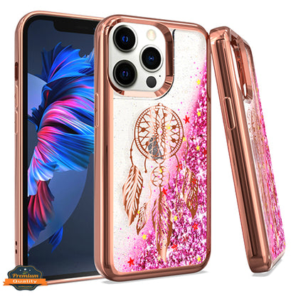 For Apple iPhone 13 /Pro Max Mini Quicksand Liquid Glitter Bling Flowing Sparkle Fashion Hybrid Rubber TPU and Chrome Plating Hard PC  Phone Case Cover
