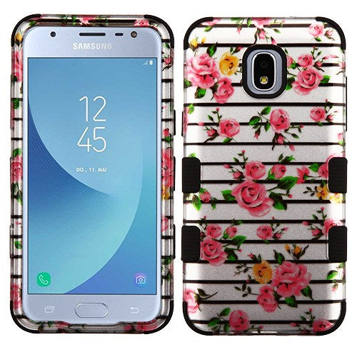 For LG Stylo 4 / Stylo 4 Plus Flowers 2D Hybrid Three Layer Hard PC Shockproof Heavy Duty TPU Rubber Anti-Drop Pink Fresh Roses Phone Case Cover