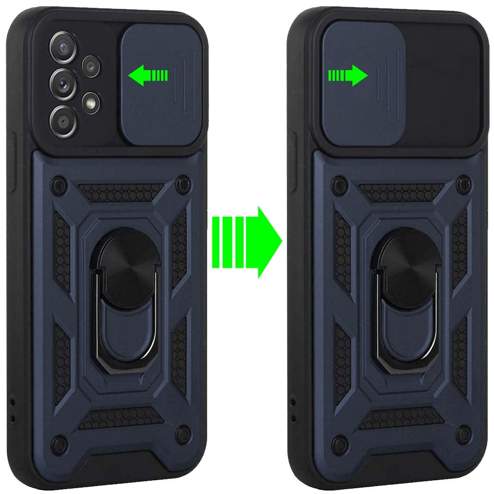 For Samsung Galaxy A73 5G Hybrid Cases with Slide Camera Lens Cover and Ring Holder Kickstand Rugged Dual Layer Heavy Duty  Phone Case Cover
