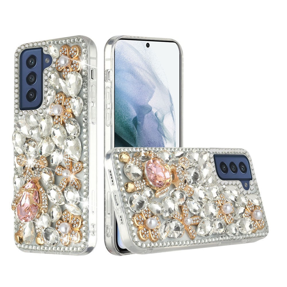 For Samsung Galaxy S22 Ultra Bling Crystal 3D Full Diamonds Luxury Sparkle Transparent Rhinestone Hybrid Protective  Phone Case Cover