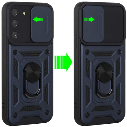 For Samsung Galaxy S22 /Plus Ultra Hybrid Cases with Slide Camera Lens Cover and Ring Holder Kickstand Rugged Dual Layer Heavy Duty  Phone Case Cover