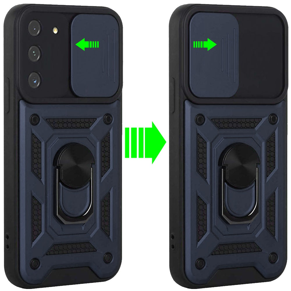 For Samsung Galaxy S22 /Plus Ultra Hybrid Cases with Slide Camera Lens Cover and Ring Holder Kickstand Rugged Dual Layer Heavy Duty  Phone Case Cover