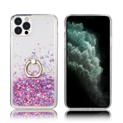 For Apple iPhone 14 /Plus Pro Max Hybrid Glitter Bling Sparkling Liquid Quicksand Sparkle TPU PC with Ring Stand Holder  Phone Case Cover